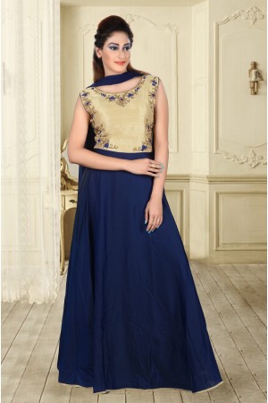 Navy Blue And Gold Cream Color With Work New Designer Anarkali Suit